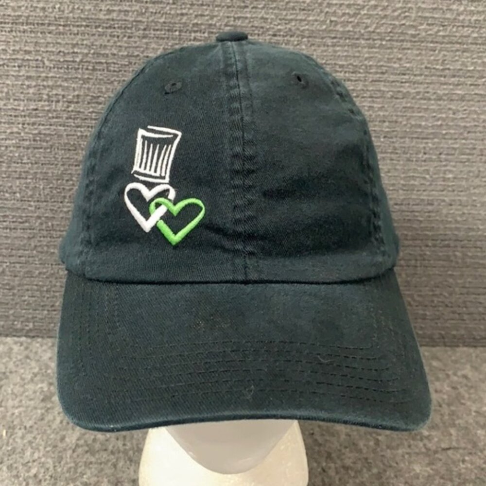Double Hearts Fitted Hat Womens Size S/M Black Embroidered Baseball Cap